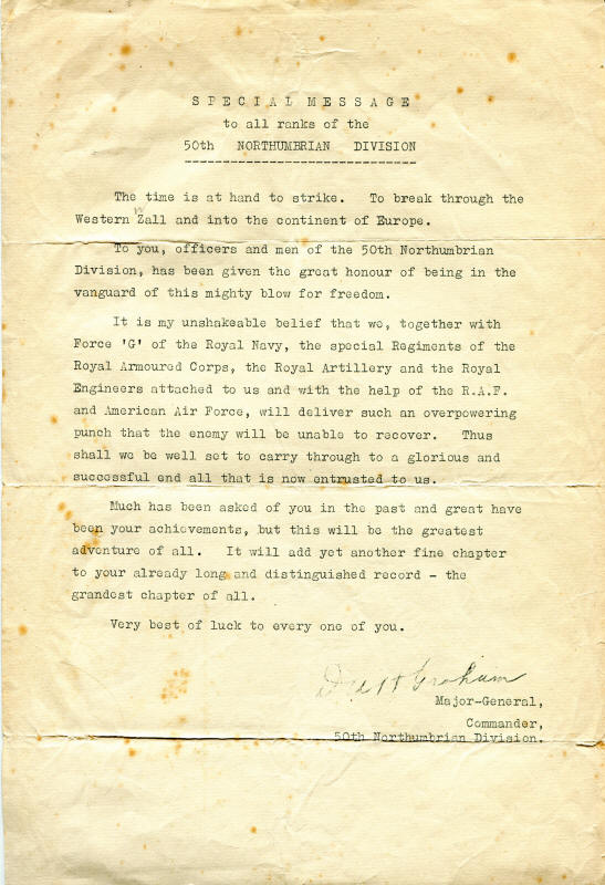 message from Major-General Graham