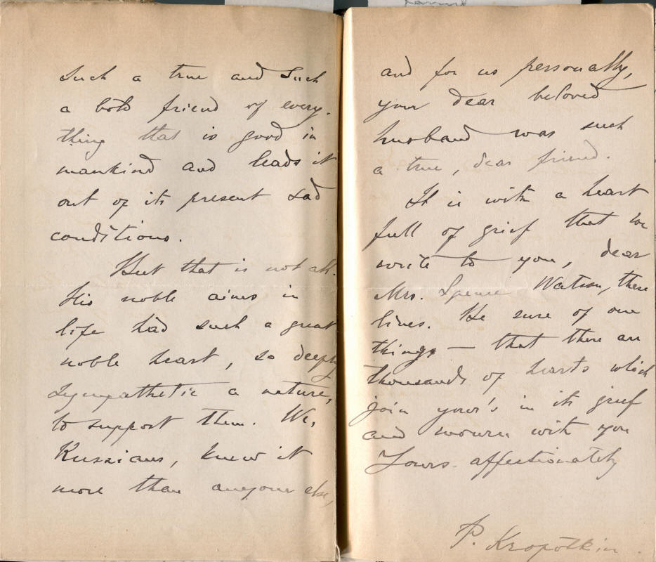 2nd and last pages of Kropotkin letter
